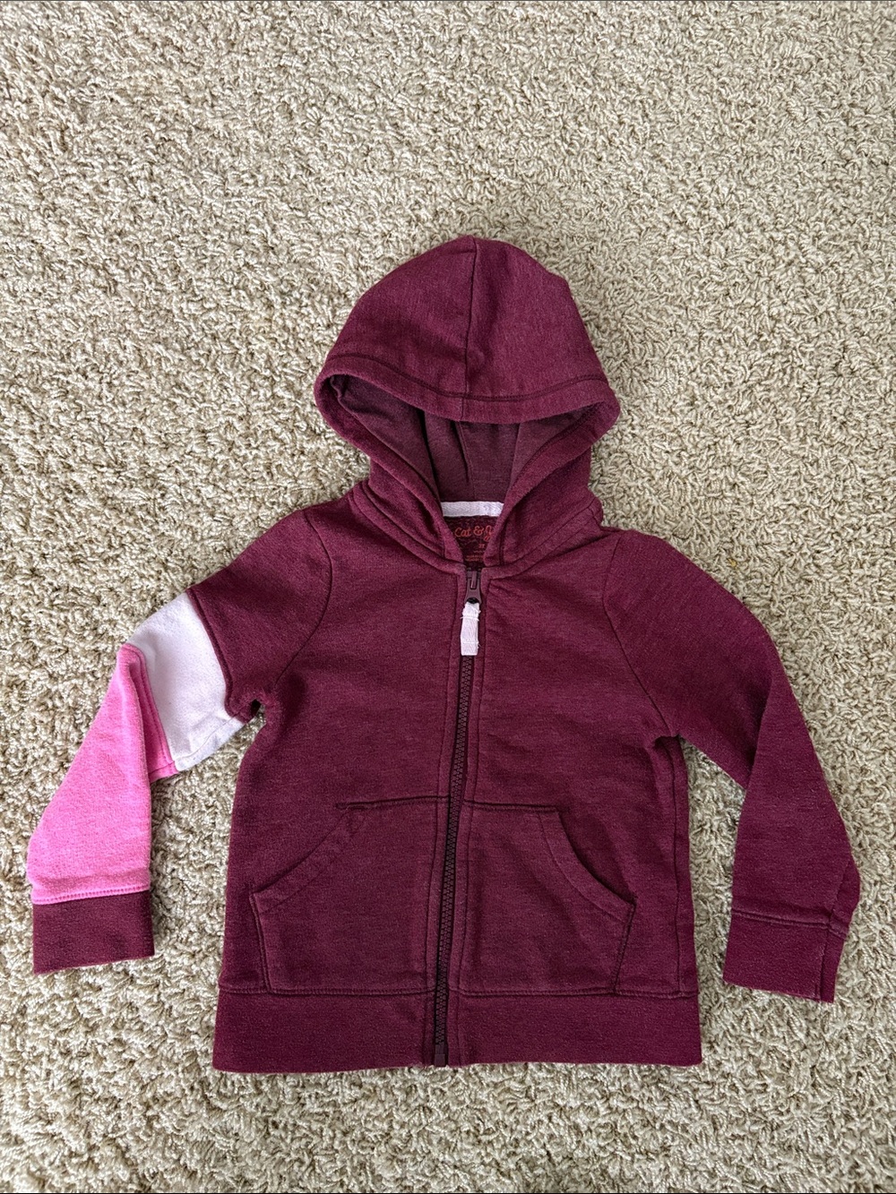 Cat & Jack Maroon Hoodie with Pink Sleeve Panels and Black Leggings - Picture 2 of 9